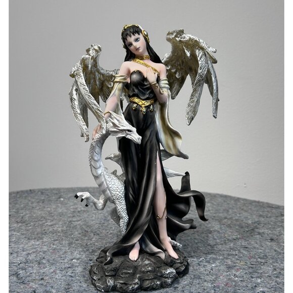 Gothic Dark Angel Queen Ravine Statue Figurine Petting The Dragon 11”H RARE